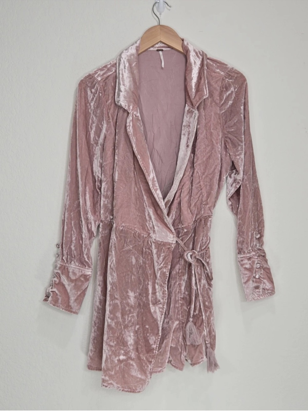 Free People Viola Velvet Romper Wrap Playsuit Dusty Rose Pink Size M Womens